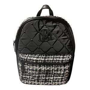 Badgley Mischka Black and White Tweed Quilted Backpack